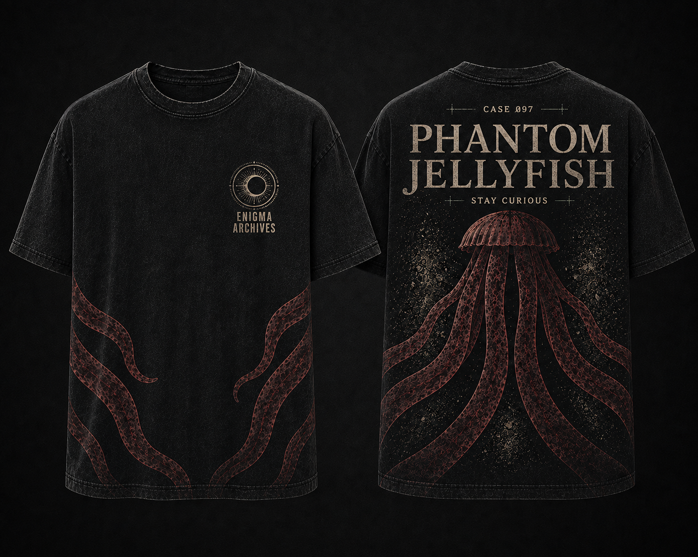 Front and back of the Phantom Jellyfish ENIGMA ARCHIVES shirt concept
